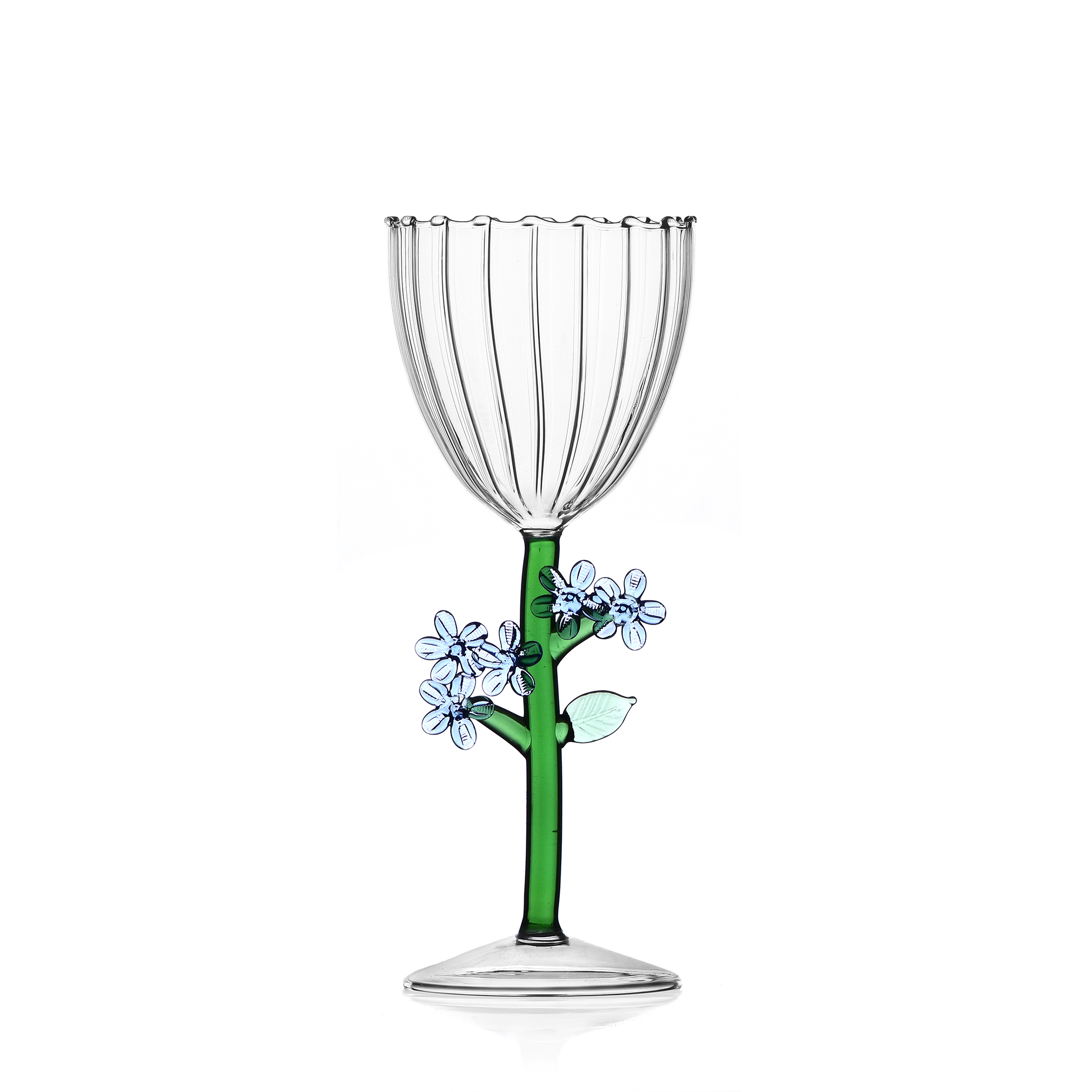 Stemmed Optical Glass Ichendorf Botanical Collection Light Blue Flower