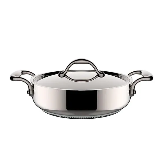 Low Casserole Lagostina Accademia Lagofusion 2 handles with lid 24 cm, Stainless steel cookware Induction