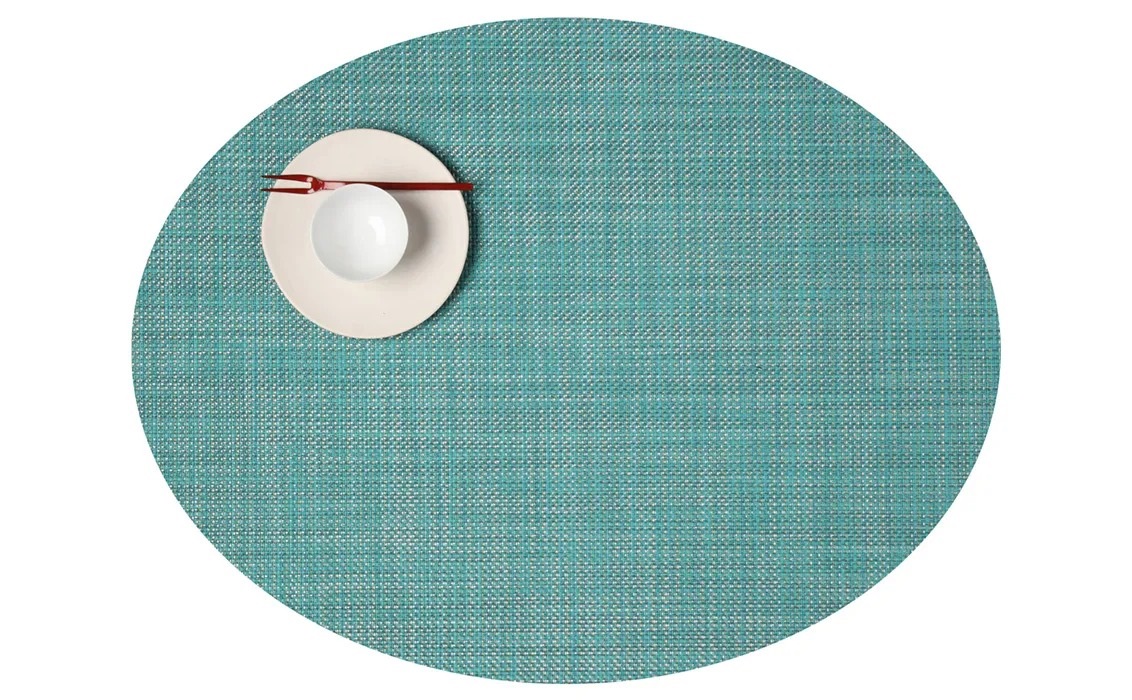 Oval Placemat Chilewich Mini Basketweave Turquoise 36 cm x 49 cm