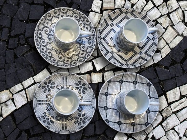 Vista Alegre Calcada Portuguesa set 4 coffee cups and saucers