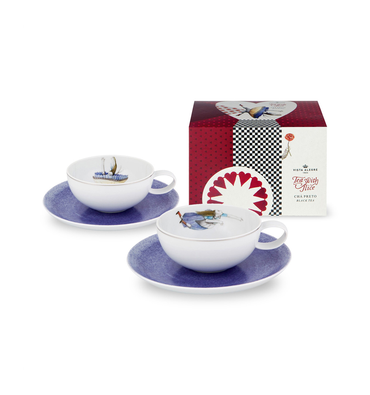 Vista Alegre Collection Tea with Alice Set 2 Teacups and Saucers