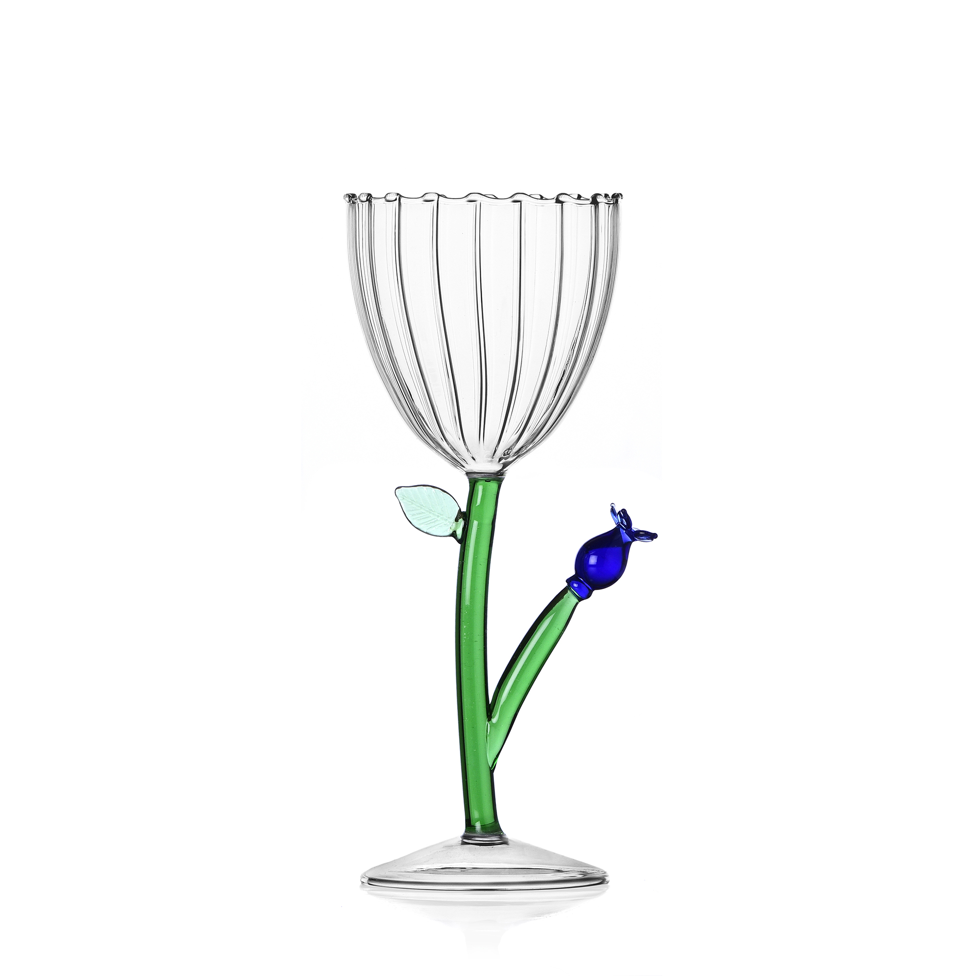 Stemmed Optical Glass Ichendorf Botanical Collection Blue Flower 