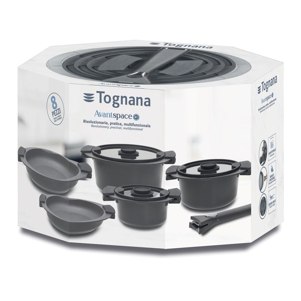 Battery Of Pots And Pans Tognana 8 Pieces Black Aluminum Avantspace Line