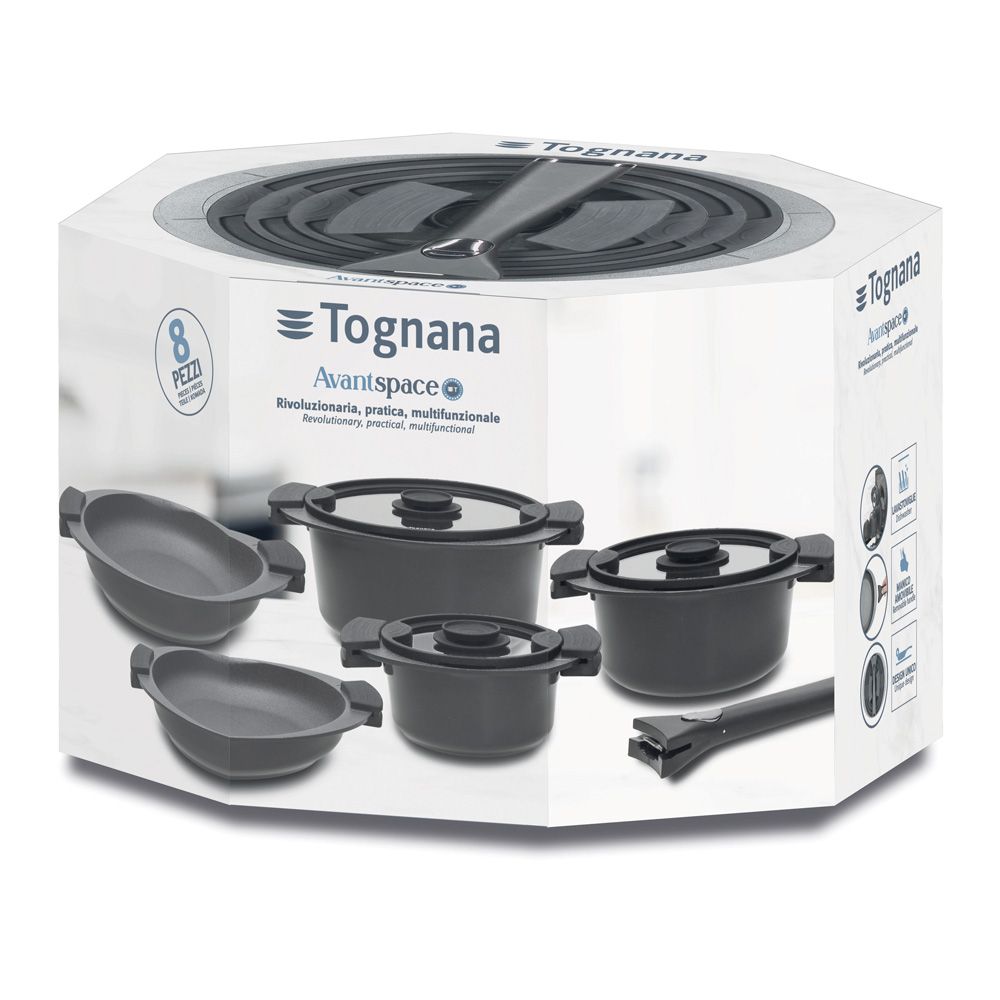 Battery Of Pots And Pans Tognana 8 Pieces Black Aluminum Avantspace Line
