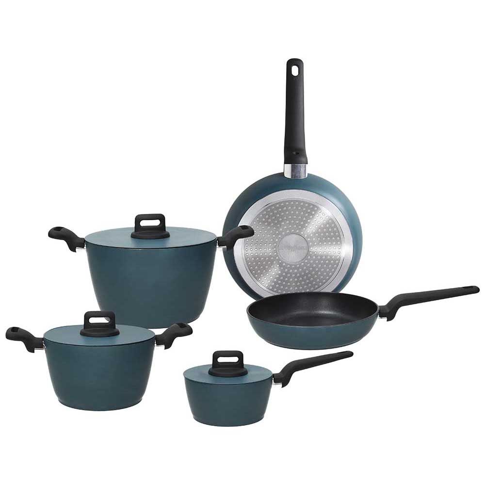 Battery Of Pots And Pans 8 Pieces Aluminum Blue Glamor Line Bluestyled