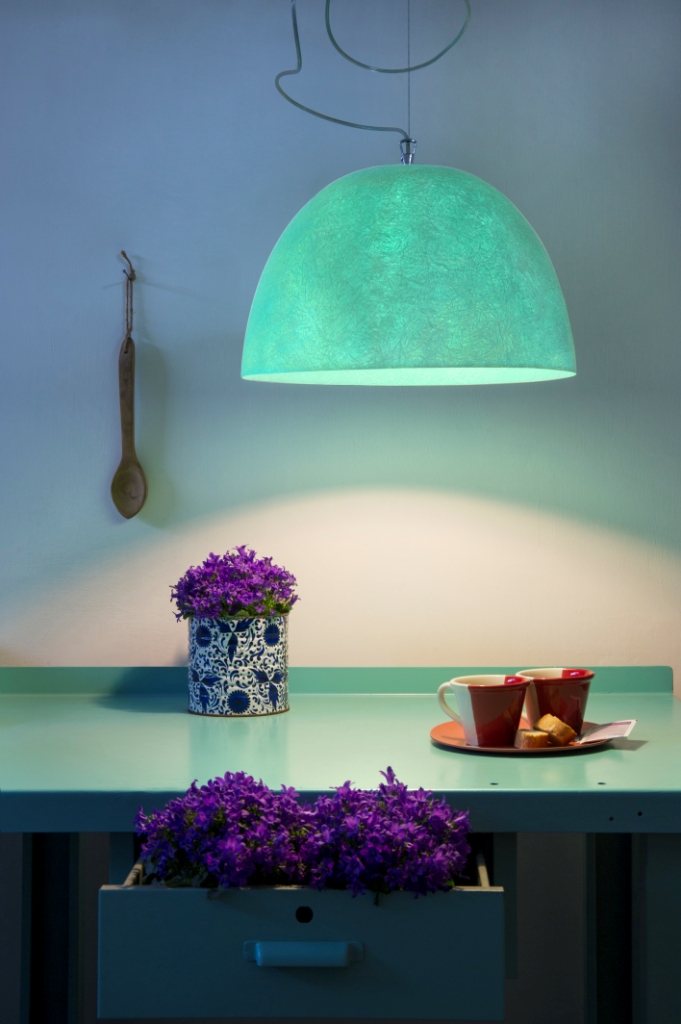 Pendant Lamp H2O Nebulite In-Es Artdesign Collection Luna Color Turquoise Size 27,5 Cm Diam. 46 Cm