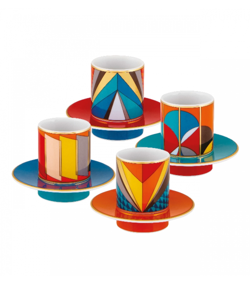Set of 4 Coffee Cups with Saucers Vista Alegre Futurismo Collection