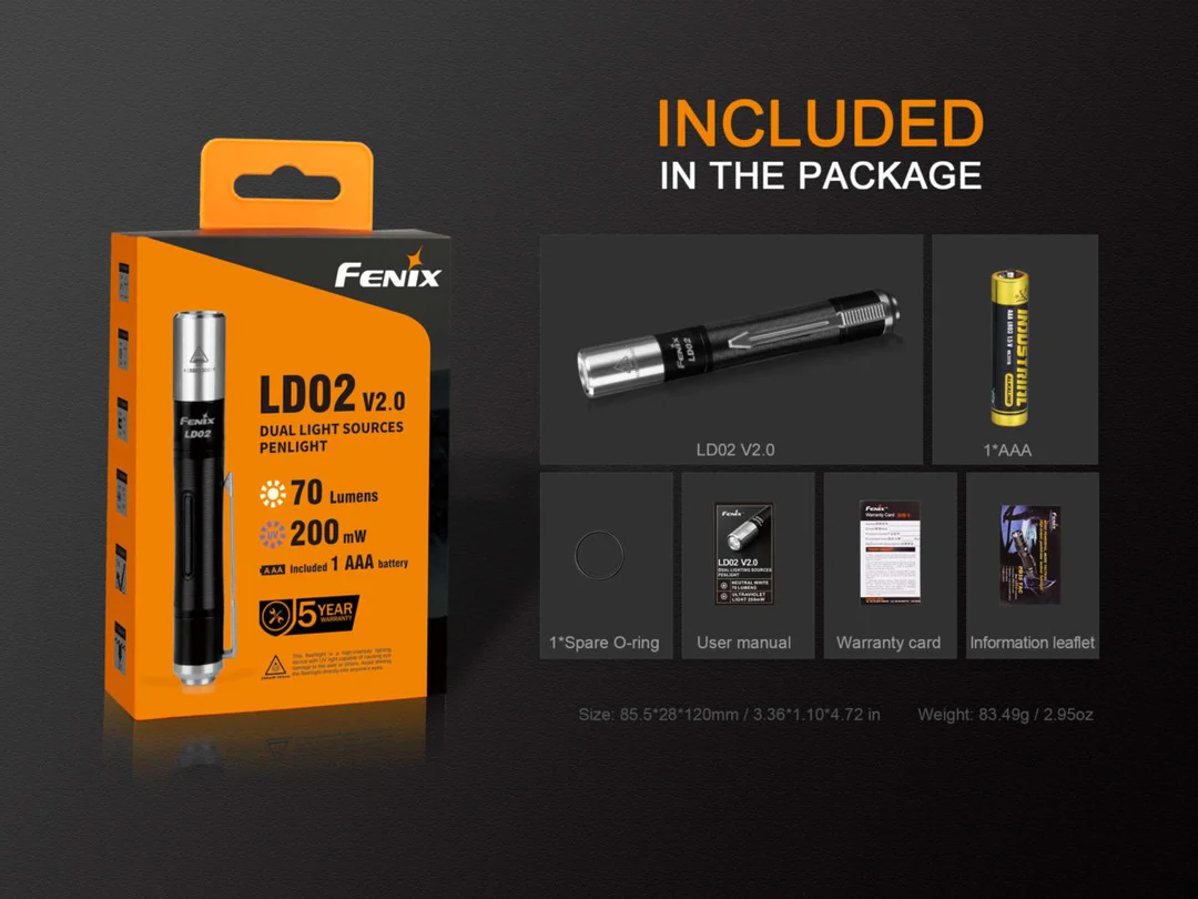Torcia super compatta EDC Fenix con LED bianco e illuminatore UV