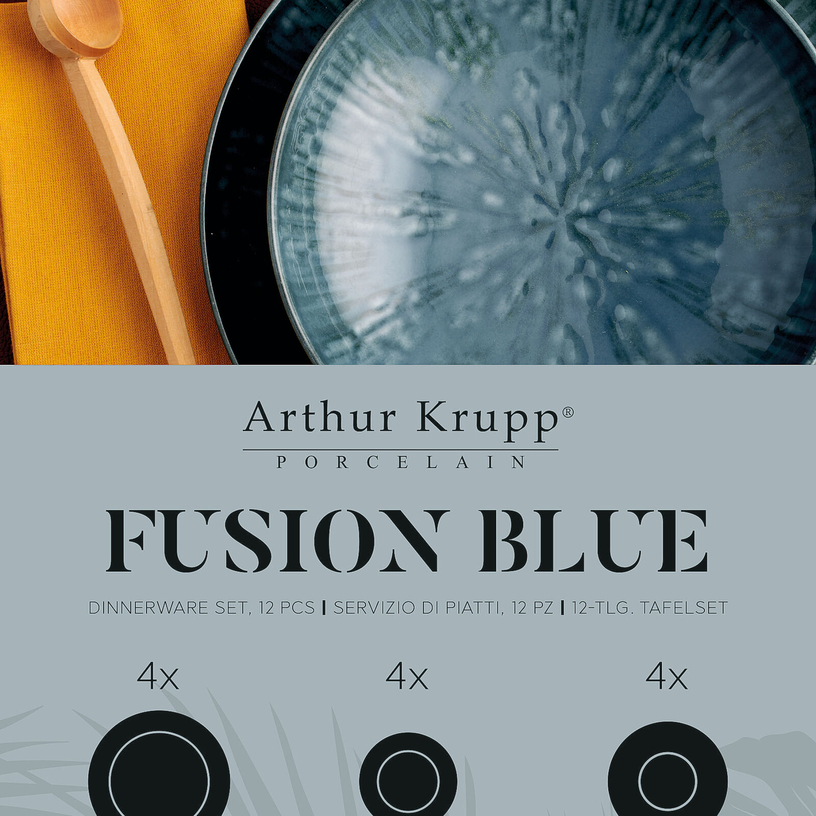 Dinnerware Set 12 Pcs Collection Fusion Blue Arthur Krupp