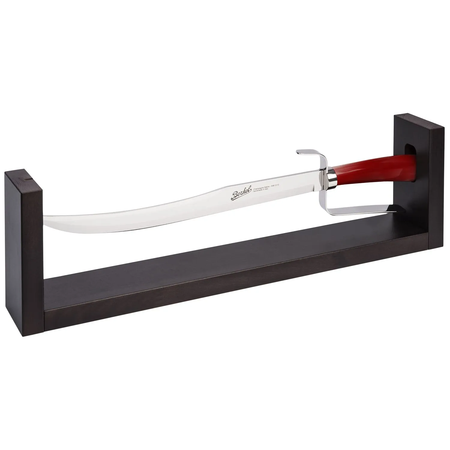 Sabre a Champagne with wood support Stainless Steel Berkel Sabrage Handle Red resin