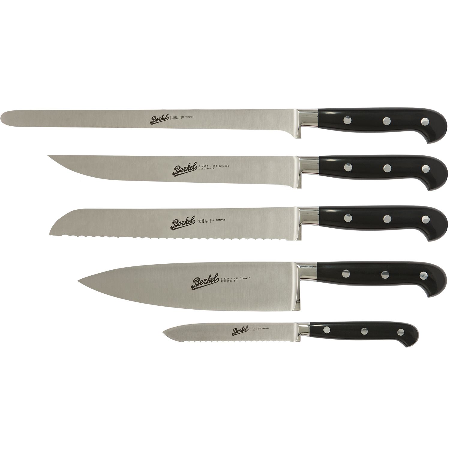 Chef Set 5 pcs. Stainless Steel Berkel Adhoc Handle Glossy Black Resin, Knives