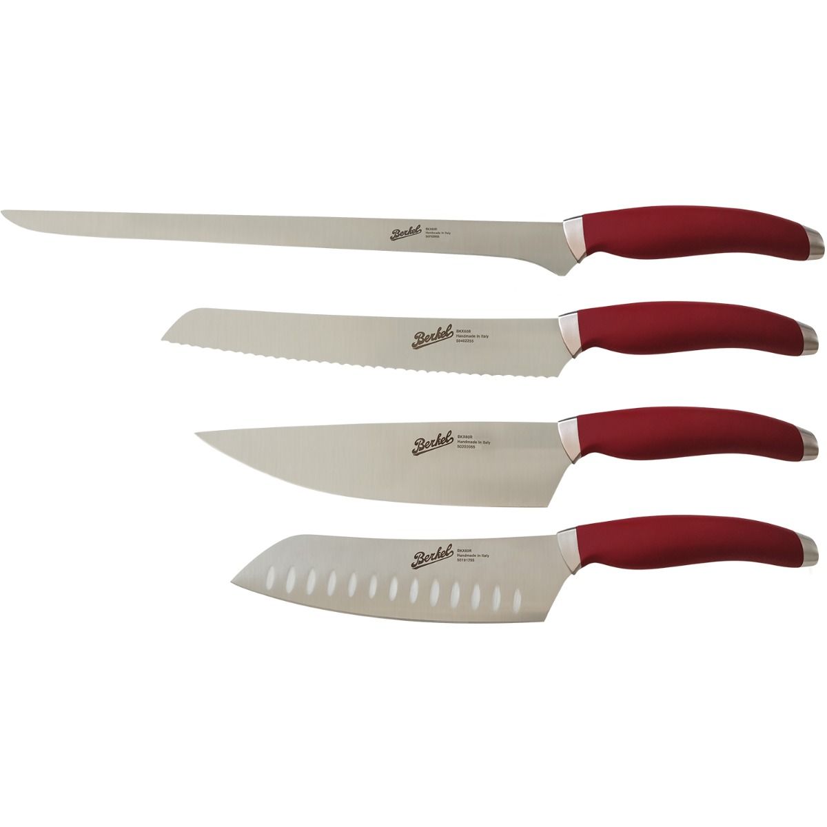 Set Chef of 4 Knives  Stainless Steel Berkel Teknica Handle Red Resin