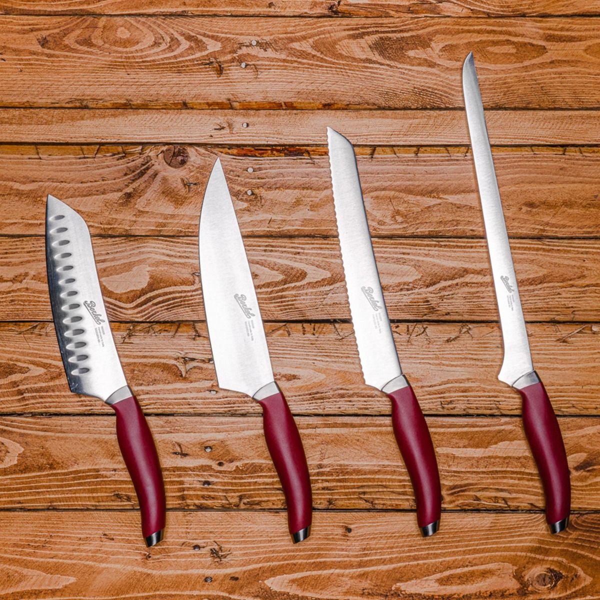 Set Chef of 4 Knives  Stainless Steel Berkel Teknica Handle Red Resin