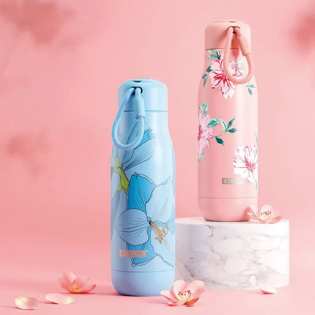 Bottiglia Termica in Acciaio da 500 ml Sky Lily Floral Zoku
