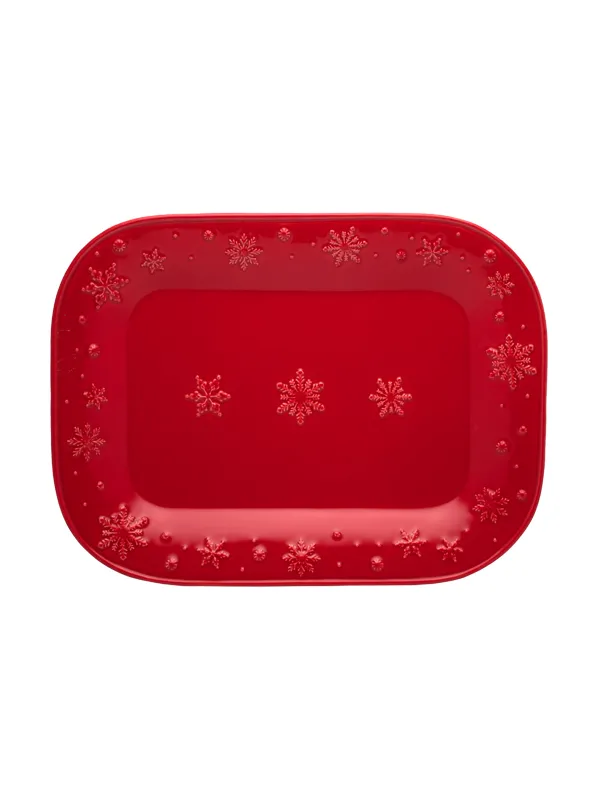 Serving Plate 41 cm x 31 cm red Snowflakes Bordallo Pinheiro