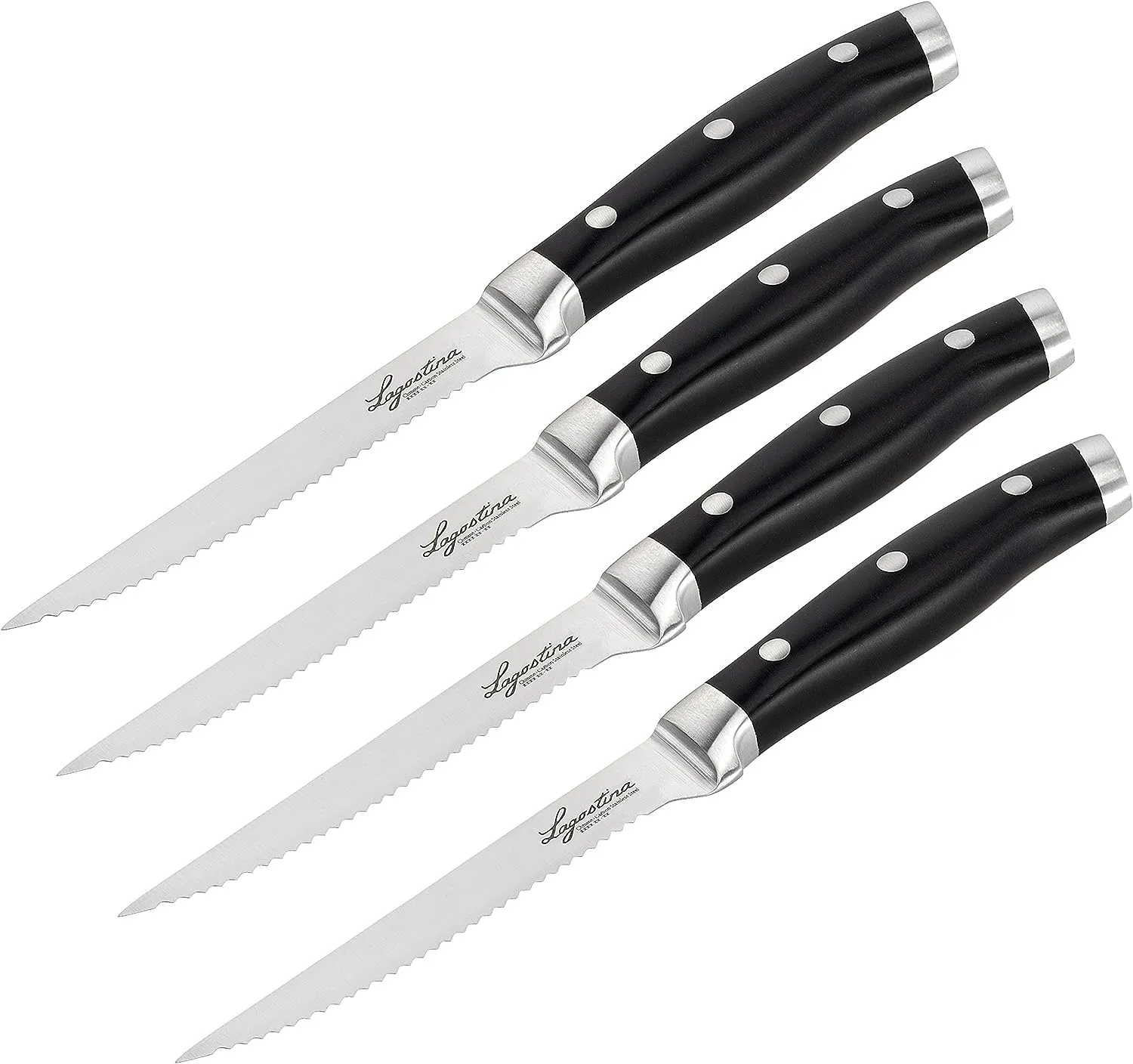 Set of 4 Lagostina Steak Knives Forged Black and Steel