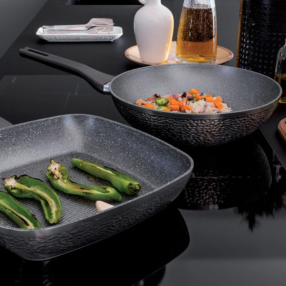 Set Wok Cm28+Grill Cm28x28 Tognana Deep Moon Alluminio Grigio