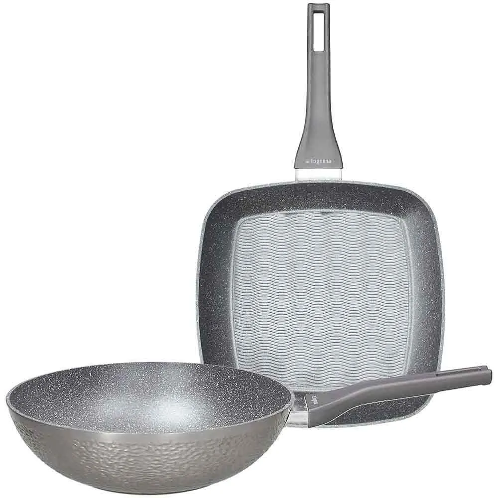 Set Wok Cm28+Grill Cm28x28 Tognana Deep Moon Alluminio Grigio