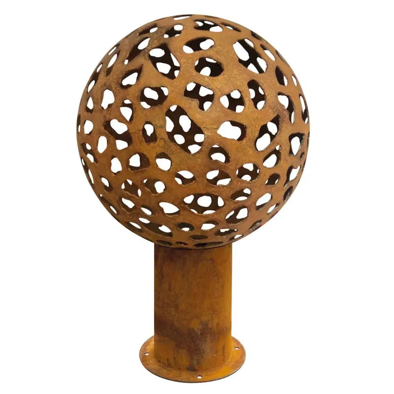 Corten steel decorative sphere Atlantis with rusty moon design Ø cm 50
