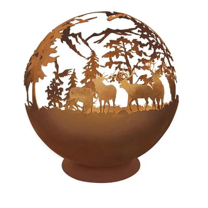 Corten steel decorative sphere Atlantis with rusty forest design Ø cm 60