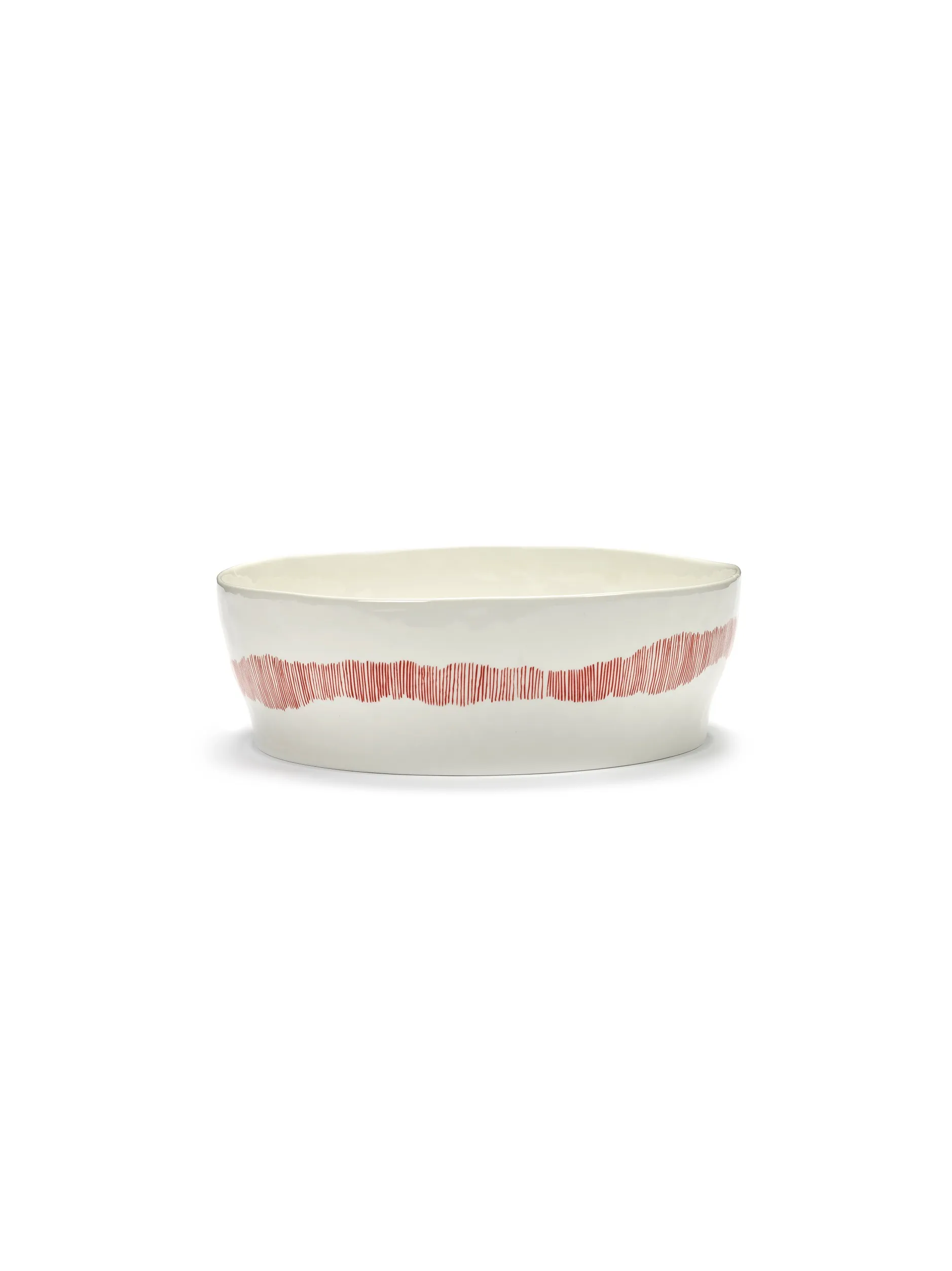 Salad Bowl White Swirl-Stripes Red Feast Ottolenghi by Serax L 28.5 W 28.5 H 9.5 CM