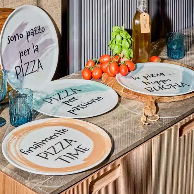 Set of 4 Pizza Plates Andrea Fontebasso 33 cm Cinzia M216 Assorted Phrases
