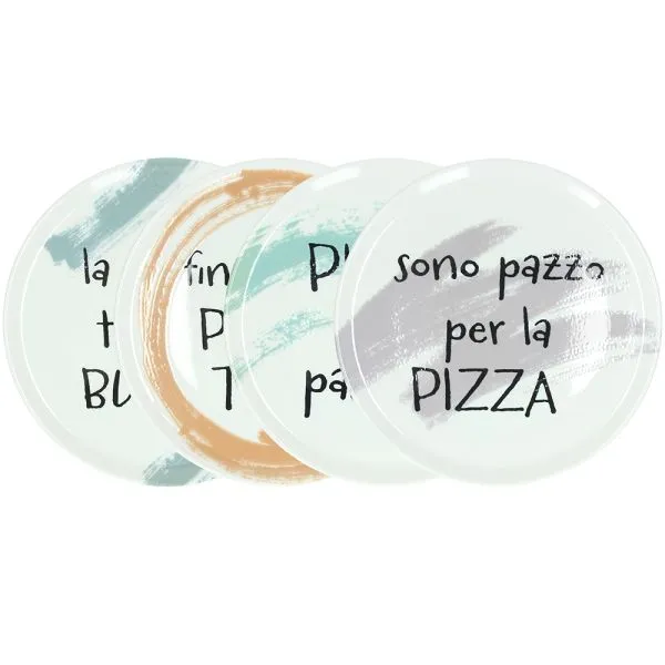 Set of 4 Pizza Plates Andrea Fontebasso 33 cm Cinzia M216 Assorted Phrases