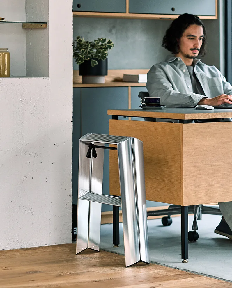 Step Ladder Metaphys Design Lucano 2 steps Silver Premium Edition