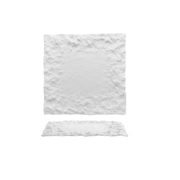 Piatto Roccia Quadrato 31 cm x 31 cm Vetro Bianco